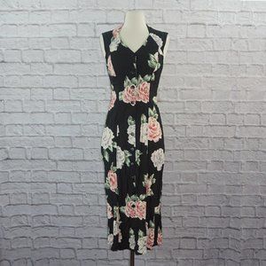 Vintage Black Floral Midi Dress